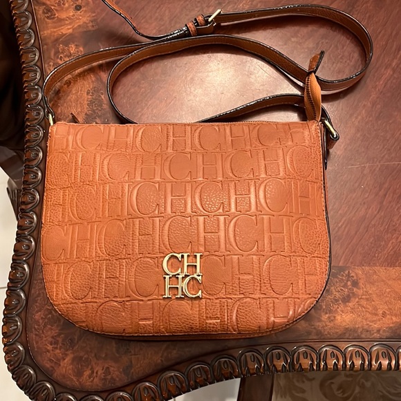 Carolina Herrera Handbags - Carolina Herrera crossbody brown suede interior compartments purse CH logo